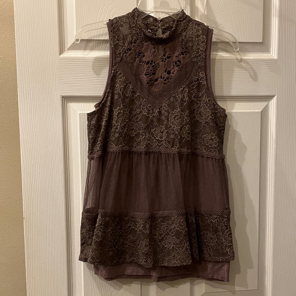 Maurices Sleeveless Lace Mock Neck Top in Brown